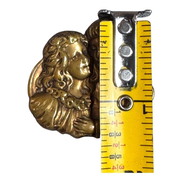 Antique Victorian-Style Gold-Tone Brooch Brass Cherub Angel Children Art Deco - Picture 4 of 4